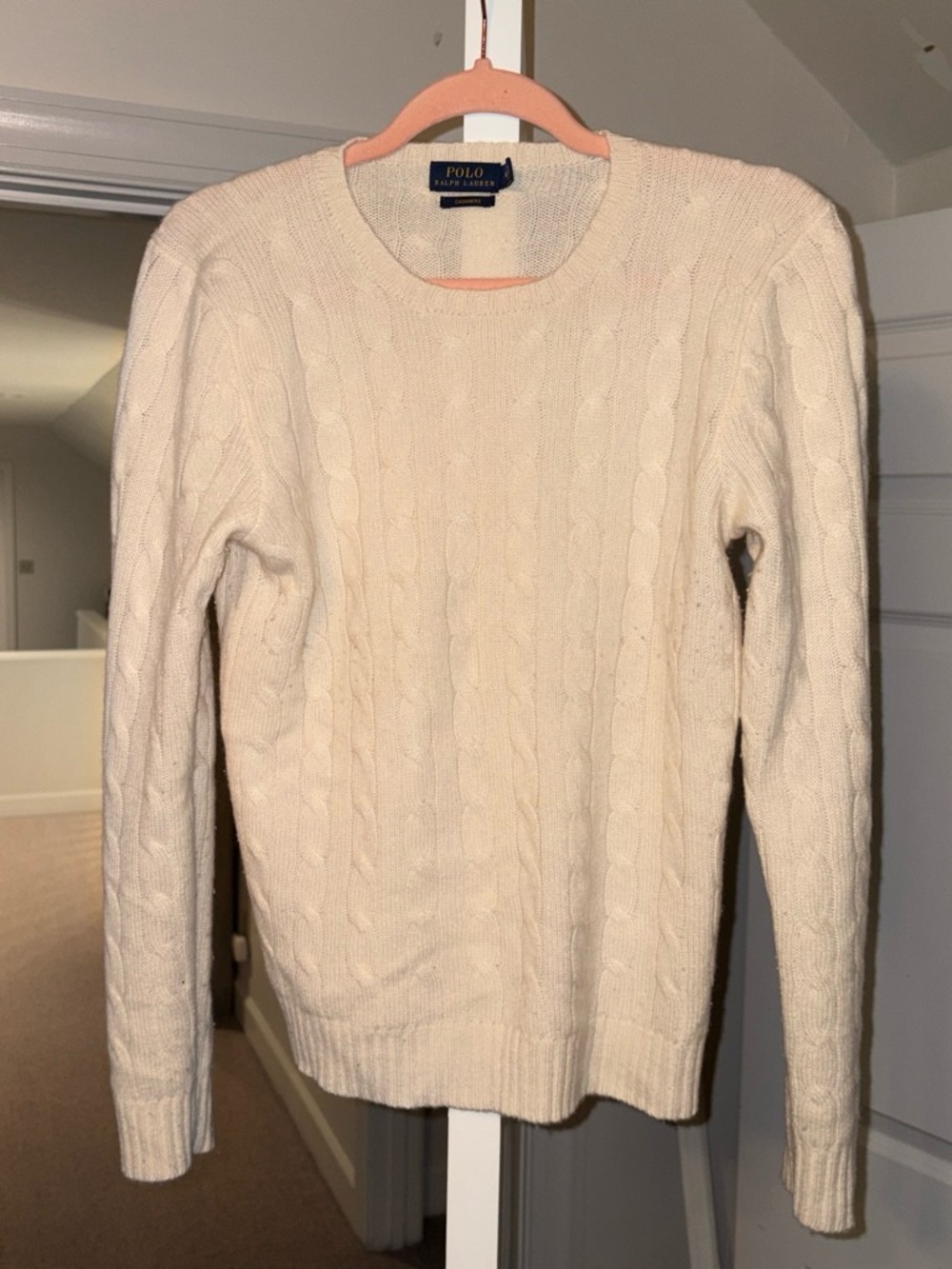 A283 - Polo Ralph Lauren 100% Cashmere Cable Knit Sweater Cream M